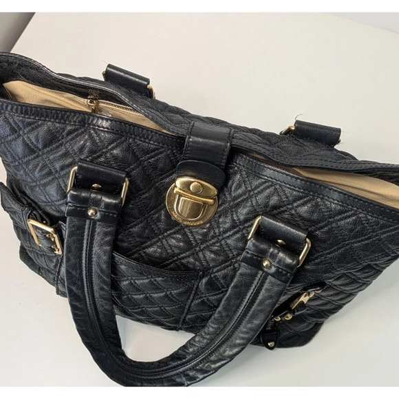 Vintage Marc Jacobs Italy Calfskin Leather Quilted Ursula Tote Shoulder Bag Y2K - Picture 7 of 16